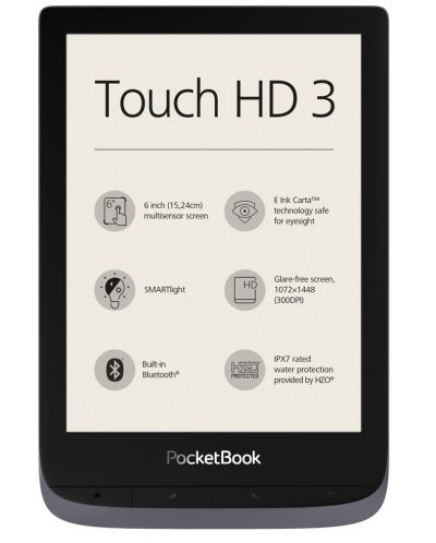 Електронен четец PocketBook - Touch HD 3 PB632, 6", сив - 1