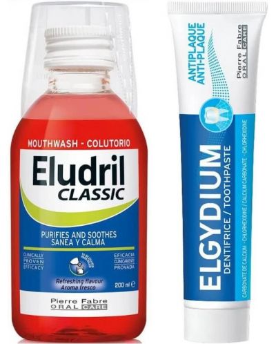 Eludril & Elgydium Комплект - Вода за уста Classic и Паста за зъби, 200 + 50 ml (Лимитирано) - 1