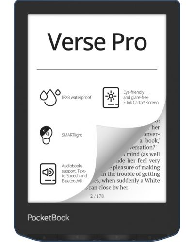 Електронен четец PocketBook - Verse Pro, 6'', 512MB/16GB, Azure - 3