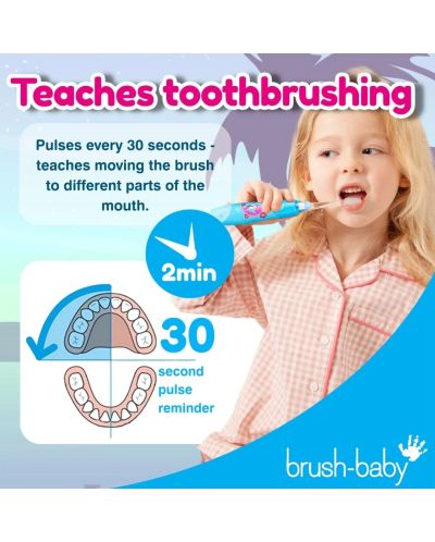 Електрическа четка за зъби Brush Baby - Kidzsonic,Фламинго, с батерии и 2 накрайника - 4