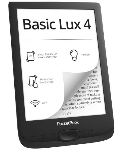 Електронен четец Pocketbook - Basic LUX 4, 6'', 8GB, черен - 2