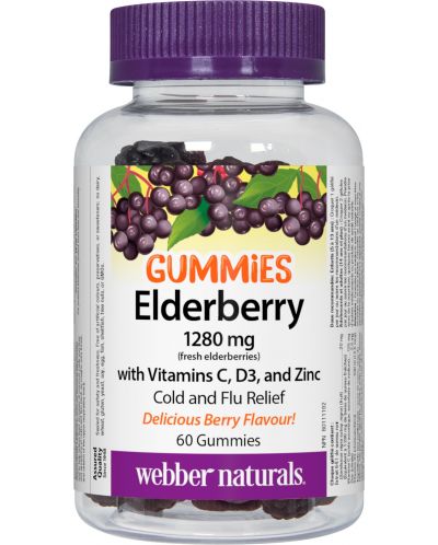 Elderberry + Vitamin C, D3 and Zinc, 60 таблетки, Webber Naturals - 1