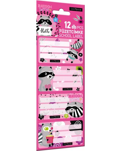 Ученически етикети Lizzy Card - Lollipop Raccoon, 12 броя - 1