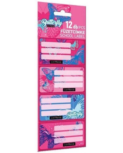 Ученически етикети Lizzy Card Pink Butterfly - 12 броя - 1