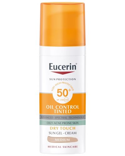 Eucerin Sun Оцветен слънцезащитен гел-крем за лице Oil Control, SPF 50+, Тъмен, 50 ml - 1