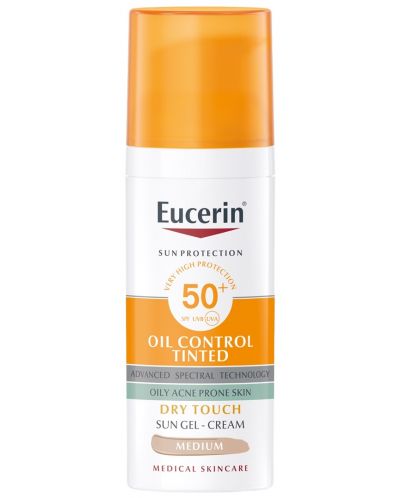 Eucerin Sun Оцветен слънцезащитен гел-крем за лице Oil Control, тъмен, SPF50+, 50 ml - 1