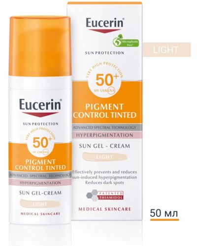 Eucerin Sun Оцветен слънцезащитен гел-крем за лице Pigment Control, светъл, SPF50+, 50 ml - 2