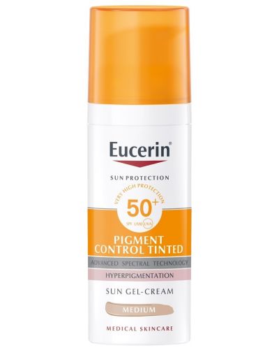Eucerin Sun Оцветен слънцезащитен гел-крем за лице Pigment Control, SPF 50+, Тъмен, 50 ml - 1