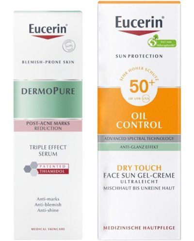 Eucerin DermoPure & Sun Комплект - Серум с тройно действие и Гел-крем, SPF50+, 40 + 50 ml - 1