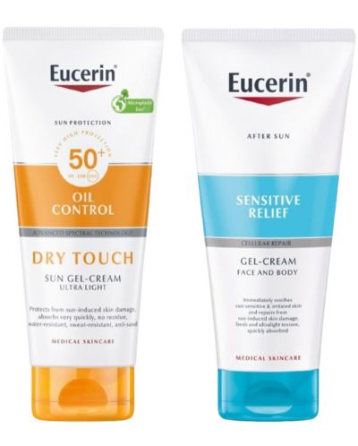 Eucerin Sun Комплект - Крем-гел за след слънце и Слънцезащитен гел-крем, SPF50+, 2 x 200 ml - 1