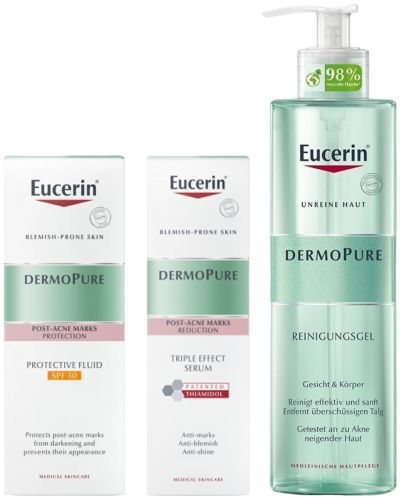 Eucerin DermoPure Комплект - Серум, Измиващ гел и Защитаващ флуид, SPF 30, 40 + 400 + 50 ml - 1
