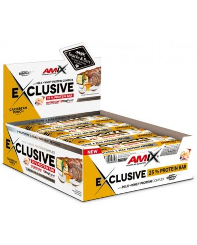 Exclusive Protein Bar, карибски пунш, 12 броя, Amix - 1