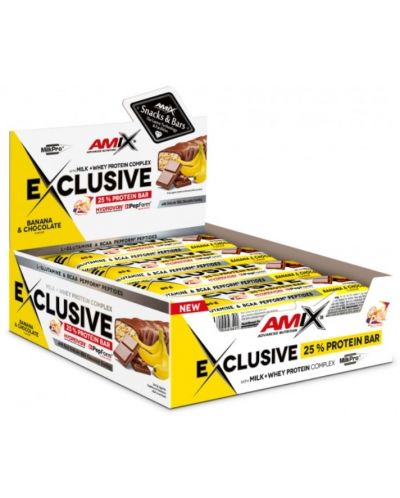 Exclusive Protein Bar, шоколад и банан, 12 броя, Amix - 1