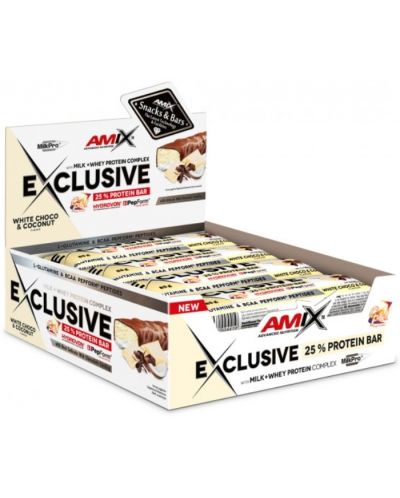 Exclusive Protein Bar, бял шоколад и кокос, 12 броя, Amix - 1