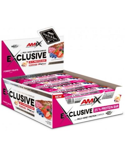 Exclusive Protein Bar, горски плодове, 12 броя, Amix - 1