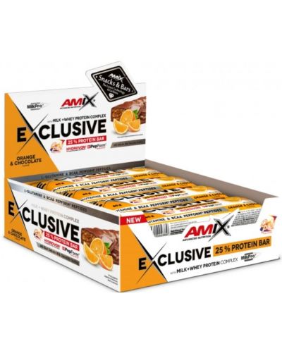 Exclusive Protein Bar, шоколад и портокал, 12 броя, Amix - 1