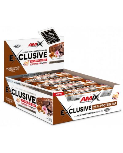 Exclusive Protein Bar, двоен белгийски шоколад, 12 броя, Amix - 1
