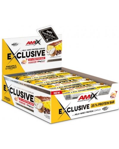Exclusive Protein Bar, ананас и кокос, 12 броя, Amix - 1