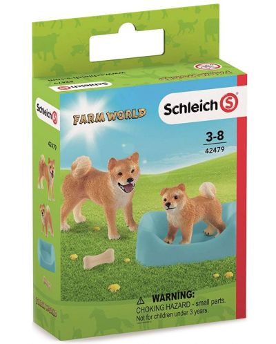 Комплект фигурки Schleich Farm Life Dogs - Мама Шиба Ину с малко - 1