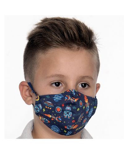 Детска предпазна маска - Космос, двуслойна, с метален стек, 6-12 години - 1