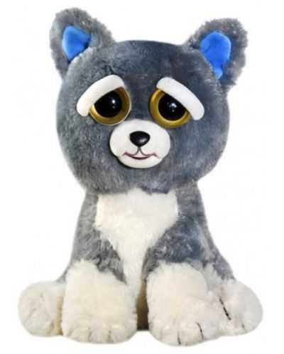 Плашеща плюшена играчка WMC Toys Feisty Pets - Сиво куче - 1