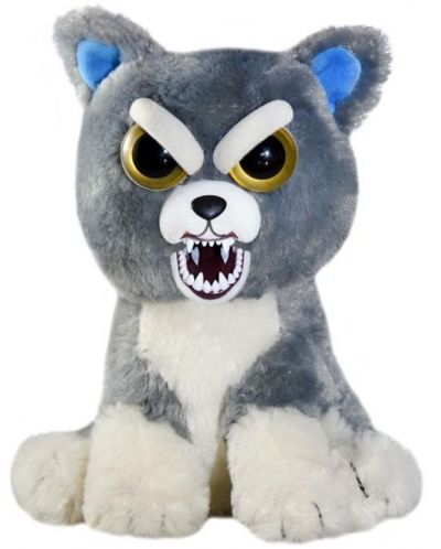 Плашеща плюшена играчка WMC Toys Feisty Pets - Сиво куче - 3