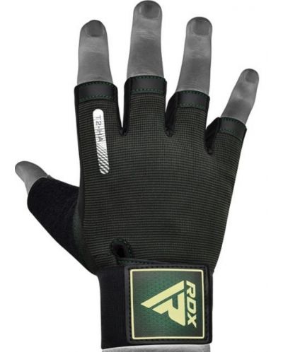 Фитнес ръкавици RDX - T2 Half,  черни/зелени - 2