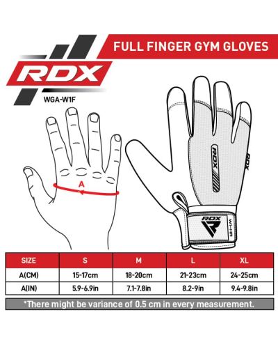 Фитнес ръкавици RDX - W1 Full Finger,  червени/черни - 8