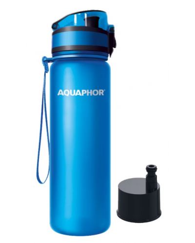 Филтрираща бутилка за вода Aquaphor - City, 0.5 l, 3 филтъра, синя - 2