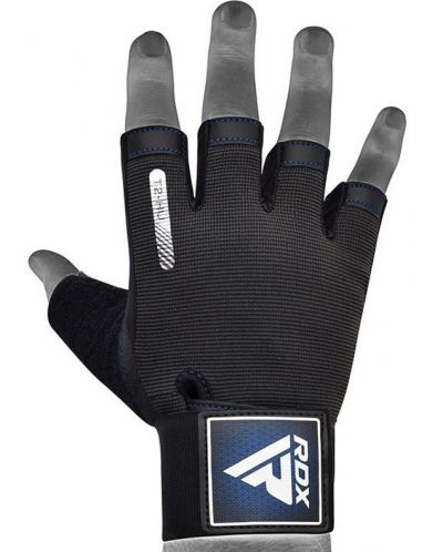 Фитнес ръкавици RDX - T2 Half,  черни/сини - 2