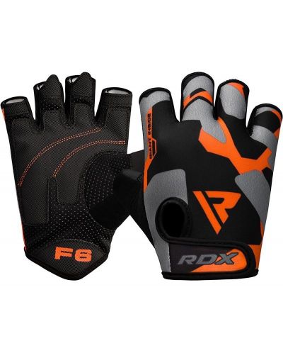 Фитнес ръкавици RDX - Sumblimation F6 , черни/оранжеви - 1