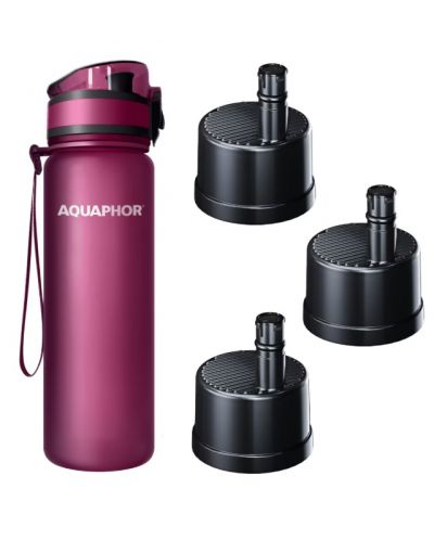 Филтрираща бутилка за вода Aquaphor - City, 0.5 l, 3 филтъра, руби - 1