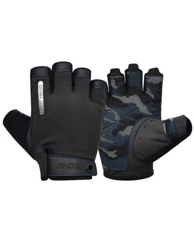 Фитнес ръкавици RDX - T2 Half,  черни/сини - 1