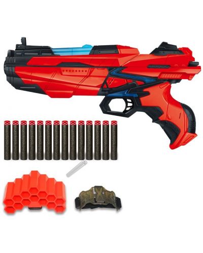 Детска играчка Ocie Red Guns - Бластер със светлинни ефекти, с 14 стрели и държач - 2