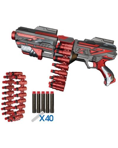 Детска играчка Ocie Red Guns - Автоматичен бластер, с 40 стрелии и патрондаш - 2