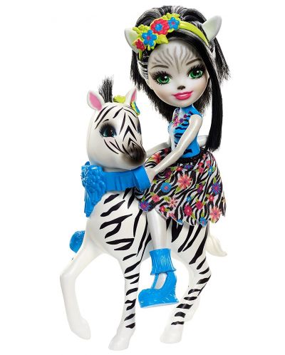 Кукличка с животниче Mattel Enchantimals - Zelena Zebra и Hoofette - 3