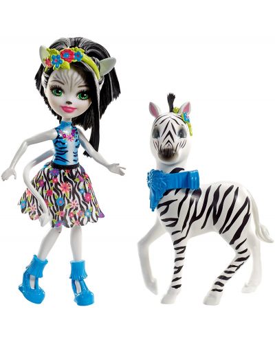 Кукличка с животниче Mattel Enchantimals - Zelena Zebra и Hoofette - 2