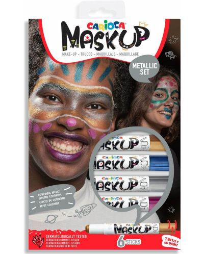 Флумастери за лице Carioca Mask up - Металик, 6 цвята - 1