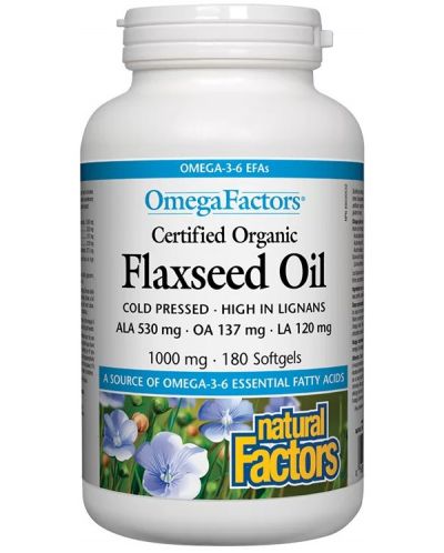 Flaxseed Oil, 1000 mg, 180 капсули, Natural Factors - 1