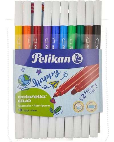 Флумастери Pelikan Colorella Duo - 10 цвята, 2 дебелини на писане - 1