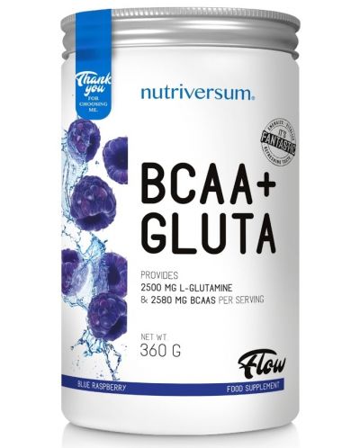 Flow BCAA + Gluta, синя малина, 360 g, Nutriversum - 1