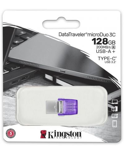 Флаш памет Kingston - DT microDuo 3C, 128GB, USB-A/C, лилава - 3
