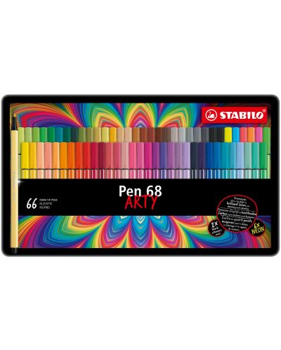 Флумастери Stabilo Arty - Pen 68, 66 цвята, метална кутия - 1