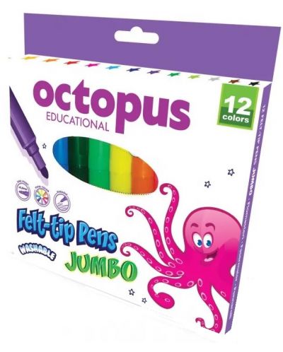 Флумастери Univerzal - Octopus, Jumbo, 12 цвята - 1