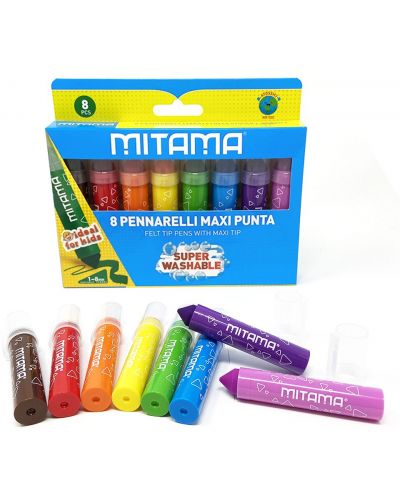 Флумастери Mitama - Jumbo Maxi Tip, 8 цвята, измиващи се - 1