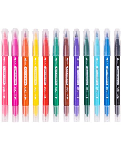 Флумастери Deli Color Emotion - EC151-12, 12 цвята, двувърхи - 2