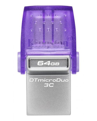 Флаш памет Kingston - DT microDuo 3C, 64GB, USB-A/C, лилава - 1