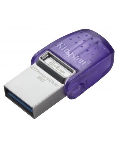 Флаш памет Kingston - DT microDuo 3C, 64GB, USB-A/C, лилава - 2
