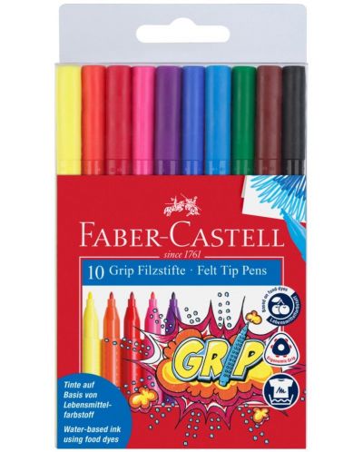 Флумастери Faber-Castell Grip - 10 цвята - 1