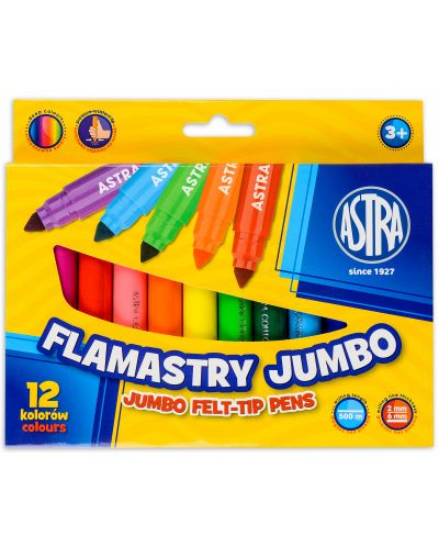 Флумастери Astra - Джъмбо, 12 цвята - 1
